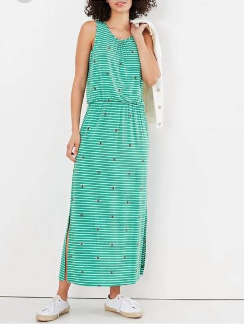 Joules Green Stripe Bee Print Julia Maxi Dress Elastic Waist Size 12